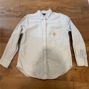 Ralph Lauren Blue & White Striped Cotton Poplin Button-Down Shirt Women’s 12